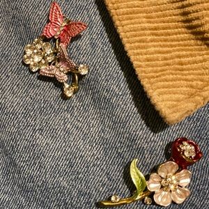 Pink butterfly & Pink n purple flower CZ brooch